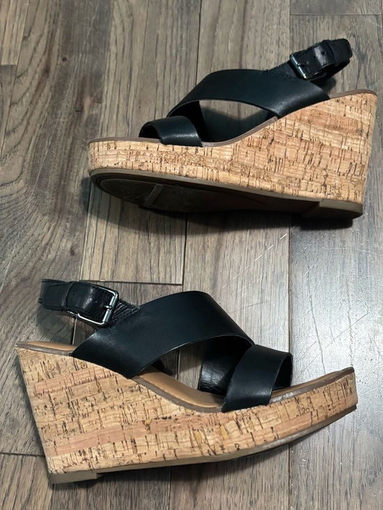 Franco Sarto Shoes - Franco Sarto Black Leather Cork Wedge Sandals Sz:7.5